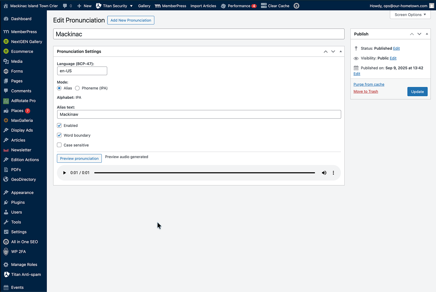 Add custom pronunciation to word in your audio articles. - Our-Hometown