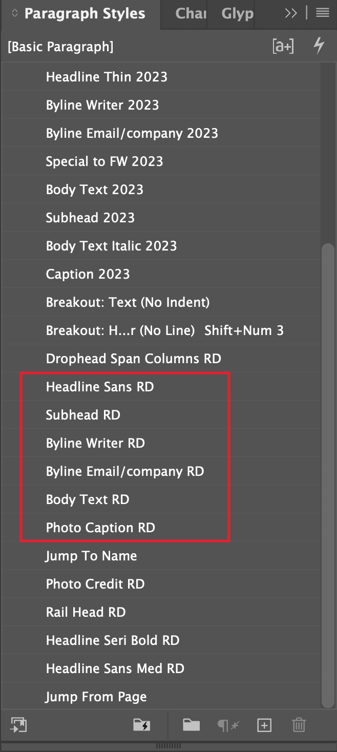 InDesign Paragraph Styles