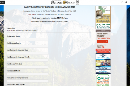 Mariposa Gazette's "Readers Choice" Contest