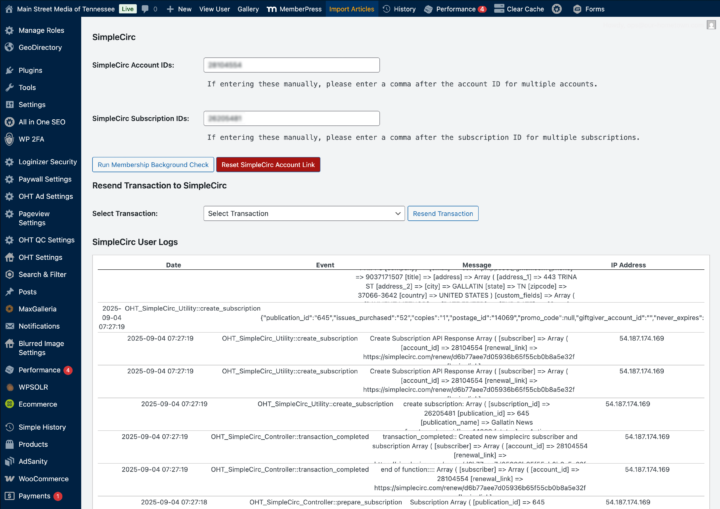 SimpleCirc User Log - Our-Hometown
