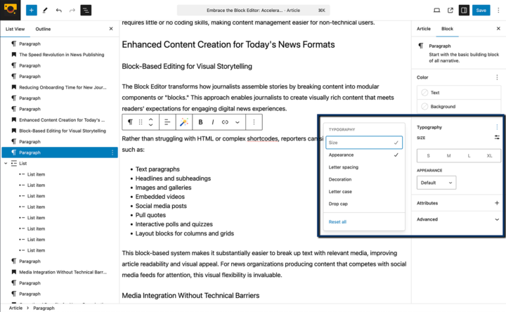 Typography Options - Sidebar Settings