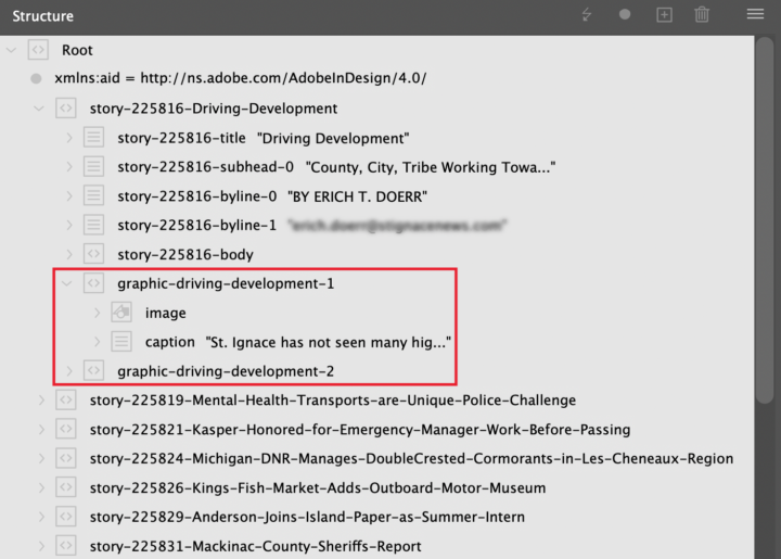 InDesign Structure Panel: XML Image Element Blocks