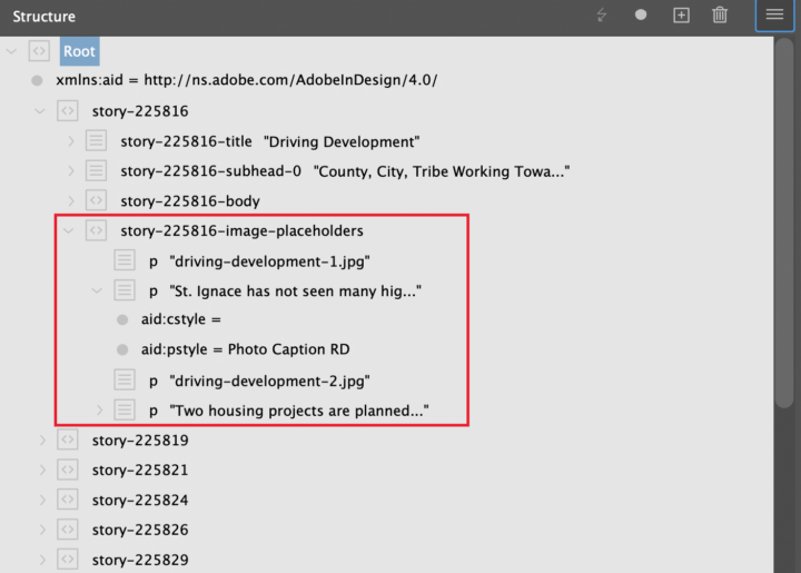 InDesign Structure Panel: XML Image Element Placeholders